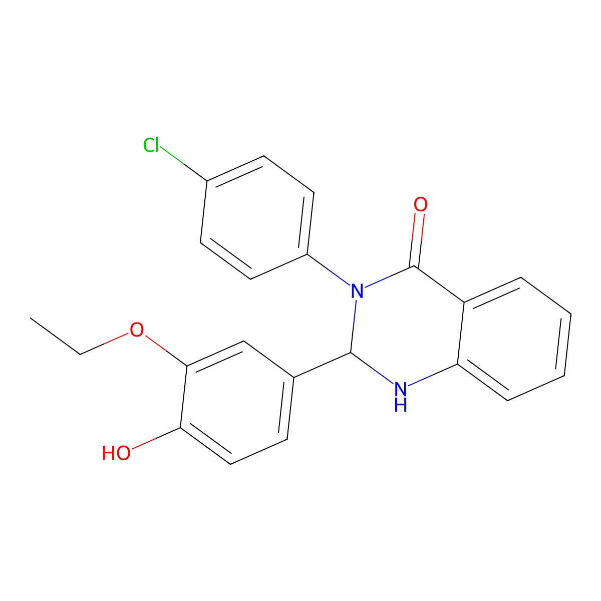 3-(4-chlorophenyl)-2-(3-ethoxy-4-hydroxyphenyl)-2,3-dihydroquinazolin-4(1H)-one molecular structure, CAS 361186-90-5