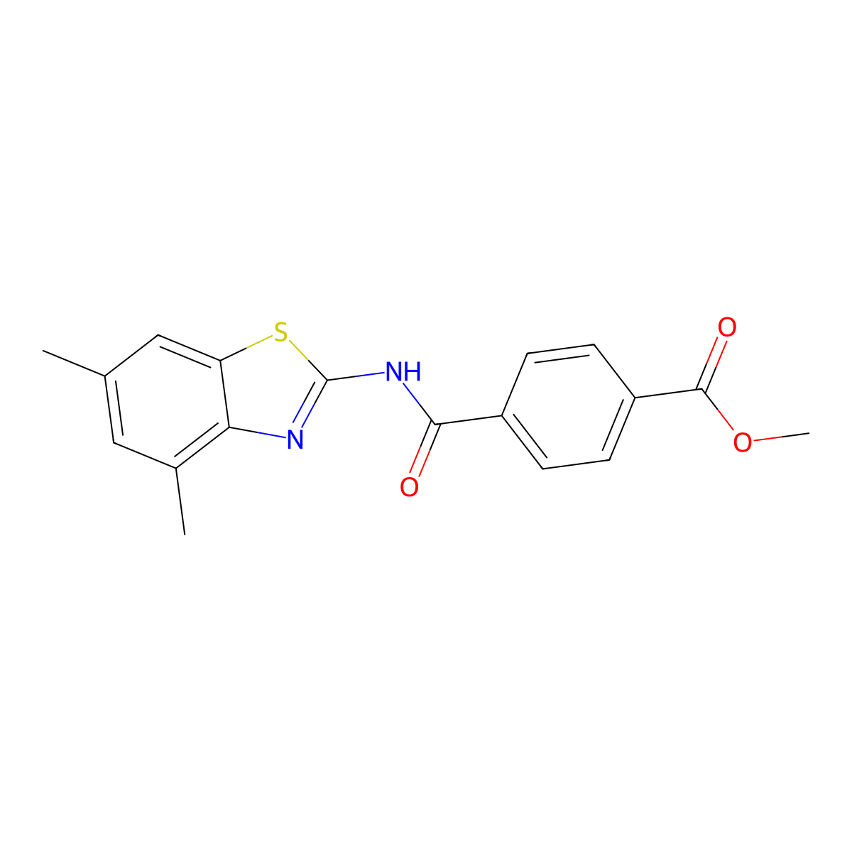 Methyl 4-[(4,6-dimethyl-1,3-benzothiazol-2-yl)carbamoyl]benzoate molecular structure, CAS 361190-57-0