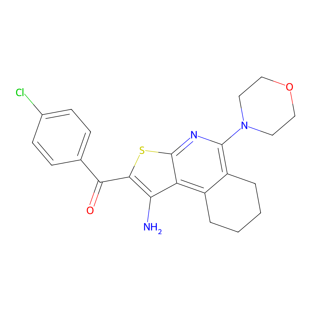 (1-Amino-5-morpholin-4-yl-6,7,8,9-tetrahydrothieno[2,3-c]isoquinolin-2-yl)-(4-chlorophenyl)methanone molecular structure, CAS 361193-03-5