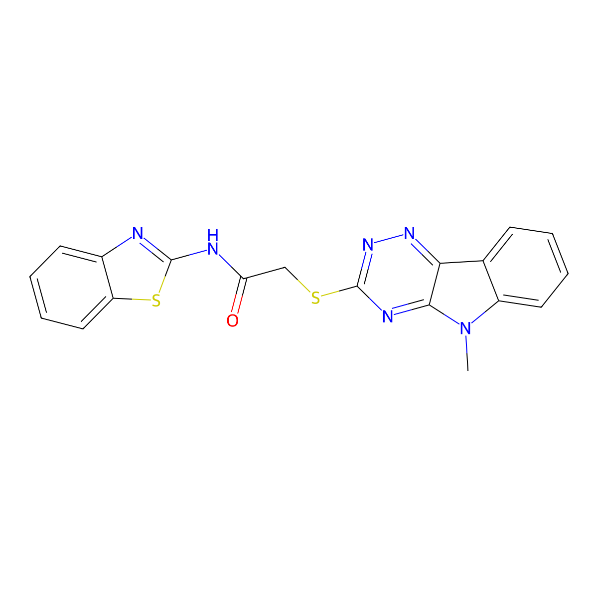 N-(1,3-benzothiazol-2-yl)-2-[(5-methyl-[1,2,4]triazino[5,6-b]indol-3-yl)sulfanyl]acetamide molecular structure, CAS 361193-13-7