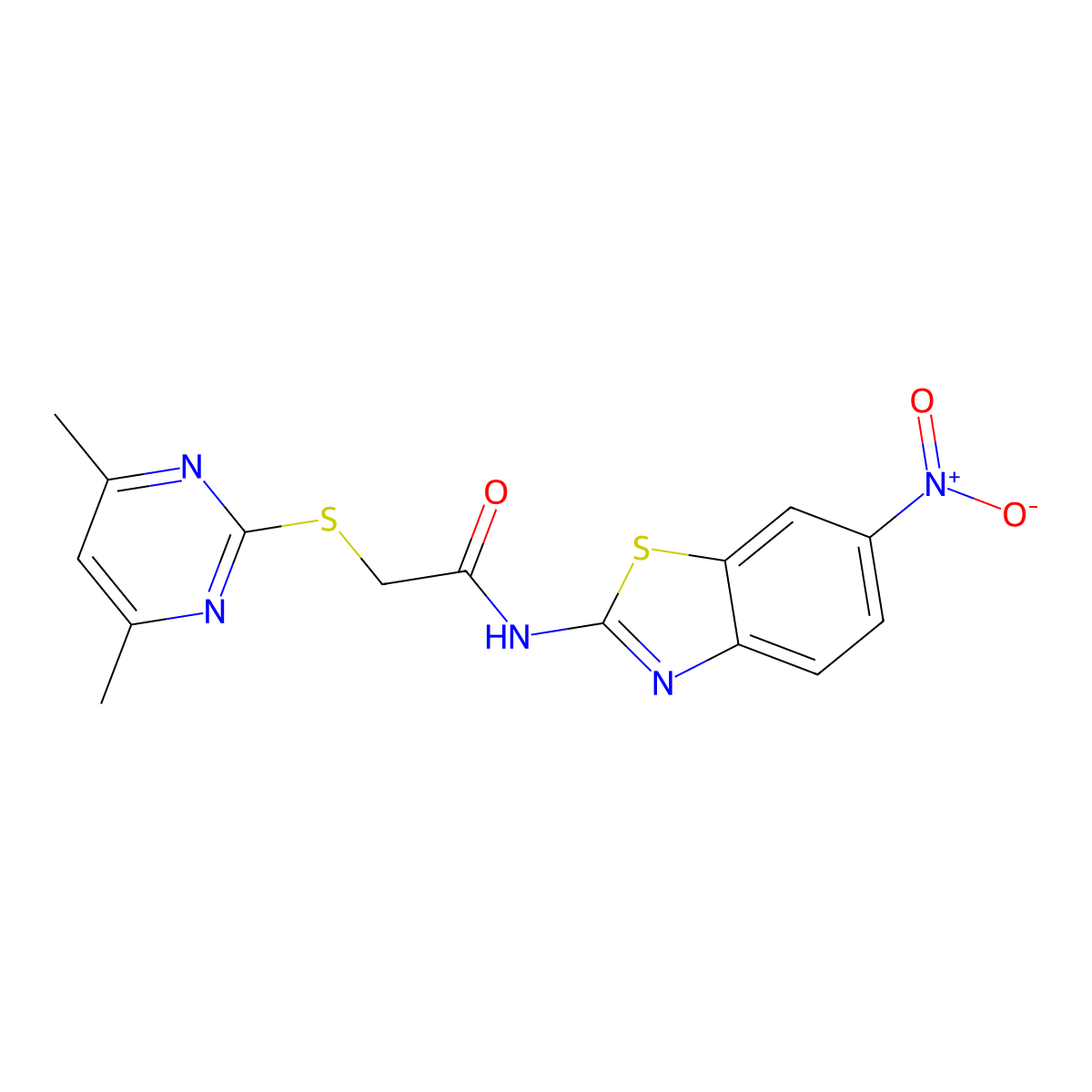 2-(4,6-dimethylpyrimidin-2-yl)sulfanyl-N-(6-nitro-1,3-benzothiazol-2-yl)acetamide molecular structure, CAS 361193-14-8
