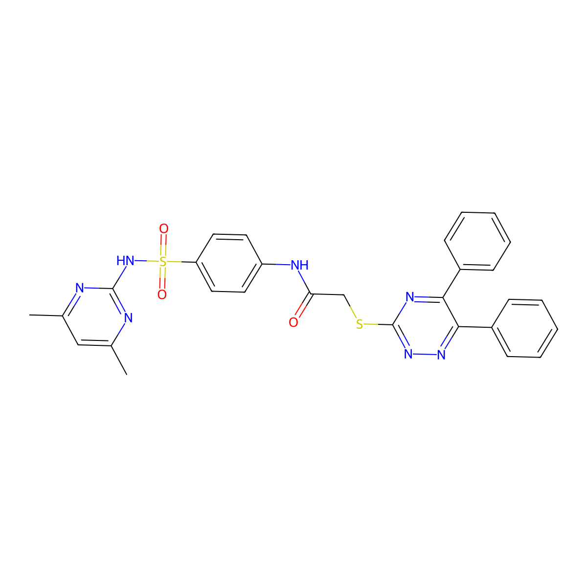 N-(4-(((4,6-Dimethyl-2-pyrimidinyl)amino)sulfonyl)phenyl)-2-((5,6-diphenyl-1,2,4-triazin-3-YL)sulfanyl)acetamide molecular structure, CAS 361193-41-1