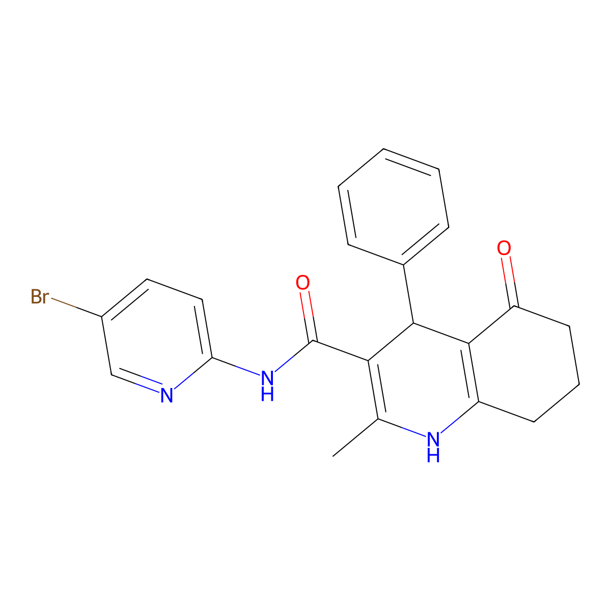 N-(5-bromopyridin-2-yl)-2-methyl-5-oxo-4-phenyl-4,6,7,8-tetrahydro-1H-quinoline-3-carboxamide molecular structure, CAS 361193-44-4