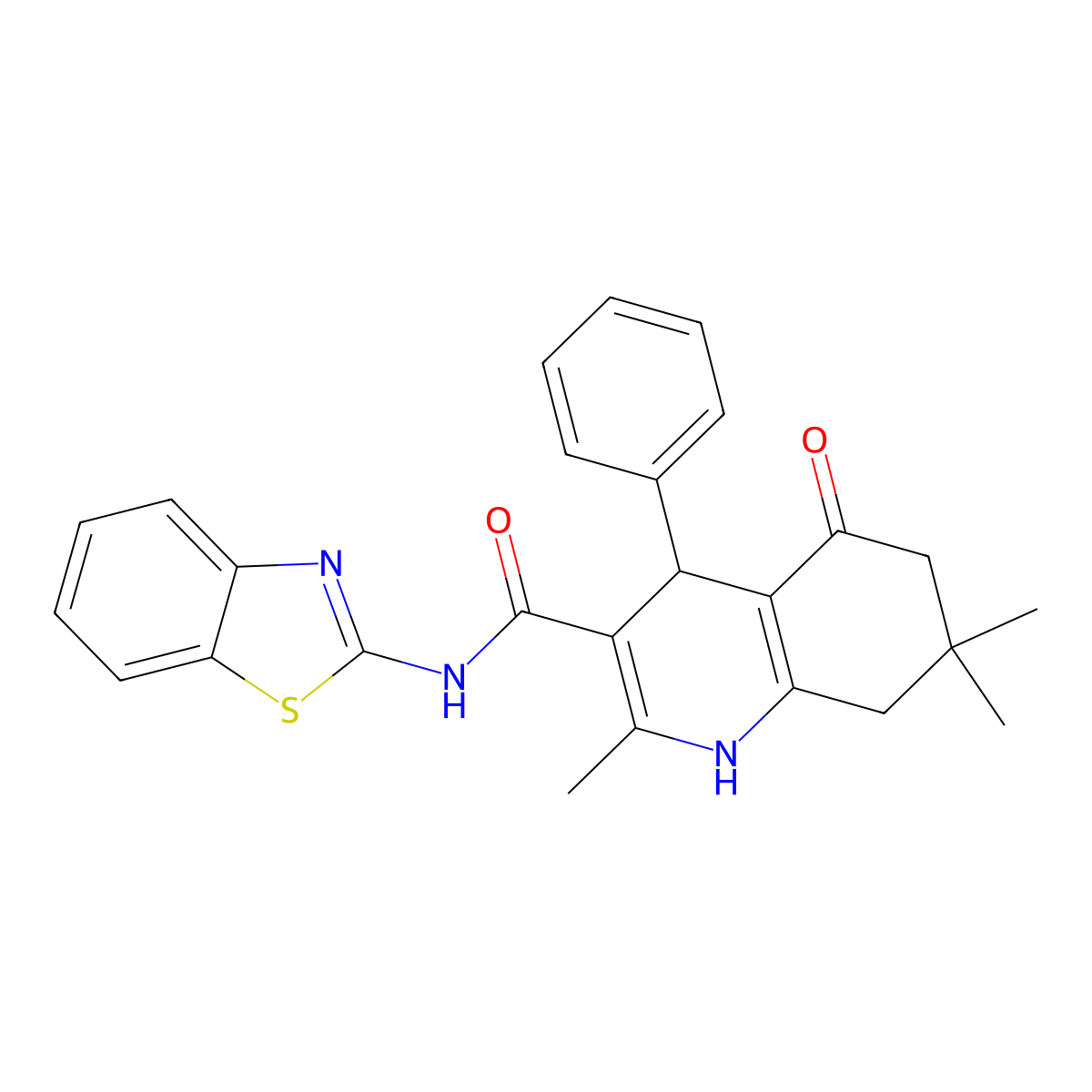 N-(1,3-benzothiazol-2-yl)-2,7,7-trimethyl-5-oxo-4-phenyl-1,4,5,6,7,8-hexahydroquinoline-3-carboxamide molecular structure, CAS 361193-53-5