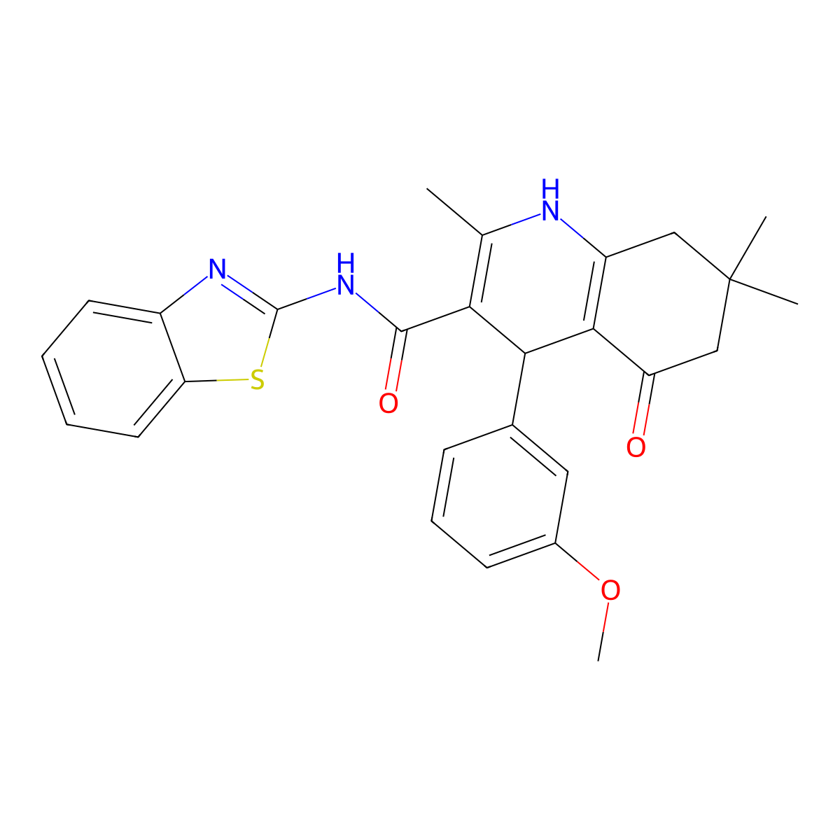 N-(1,3-benzothiazol-2-yl)-4-(3-methoxyphenyl)-2,7,7-trimethyl-5-oxo-1,4,6,8-tetrahydroquinoline-3-carboxamide molecular structure, CAS 361193-65-9