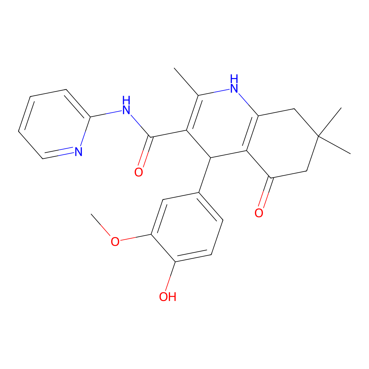 4-(4-Hydroxy-3-methoxyphenyl)-2,7,7-trimethyl-5-oxo-N-(2-pyridinyl)-1,4,5,6,7,8-hexahydro-3-quinolinecarboxamide molecular structure, CAS 361193-71-7