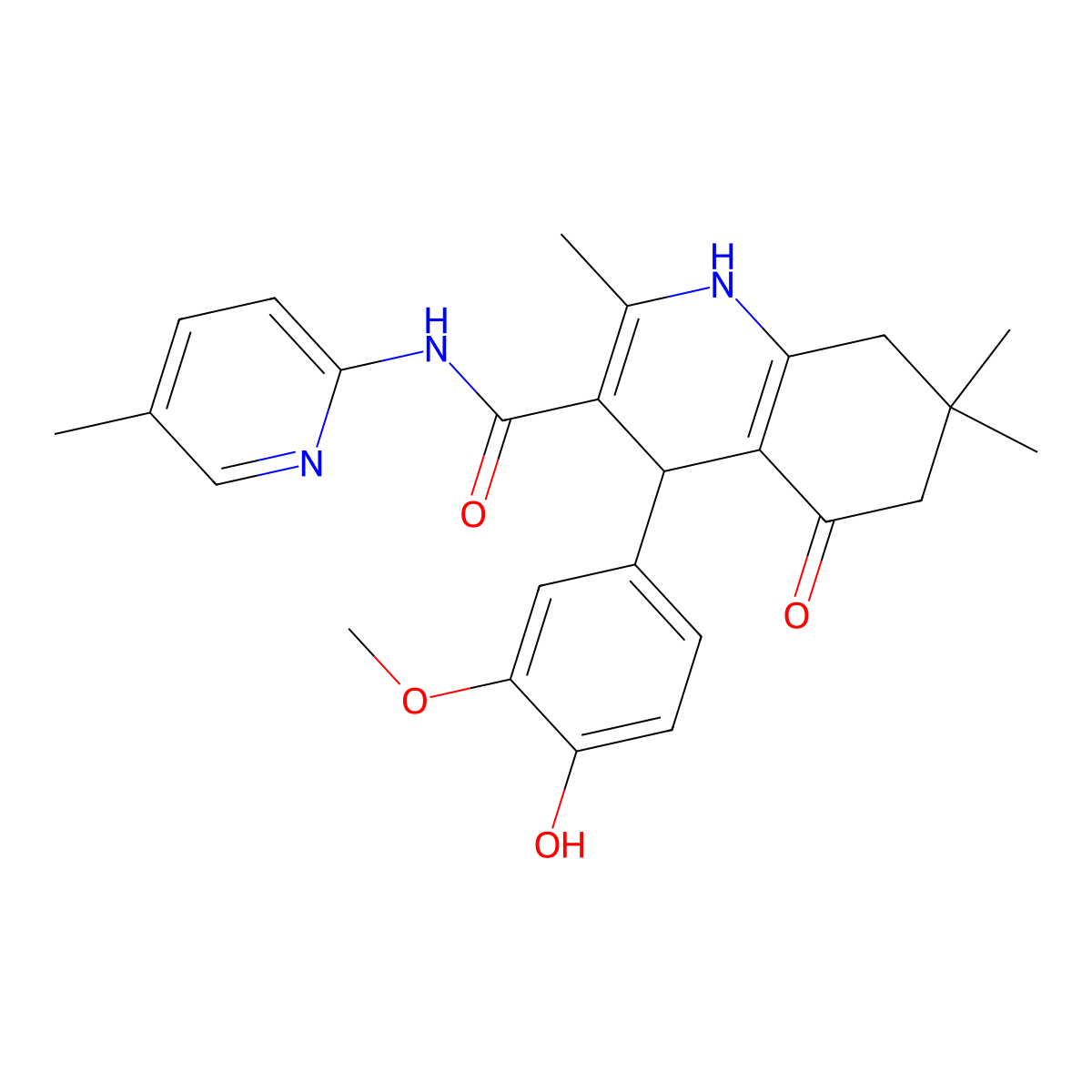 4-(4-hydroxy-3-methoxyphenyl)-2,7,7-trimethyl-N-(5-methylpyridin-2-yl)-5-oxo-1,4,6,8-tetrahydroquinoline-3-carboxamide molecular structure, CAS 361193-74-0