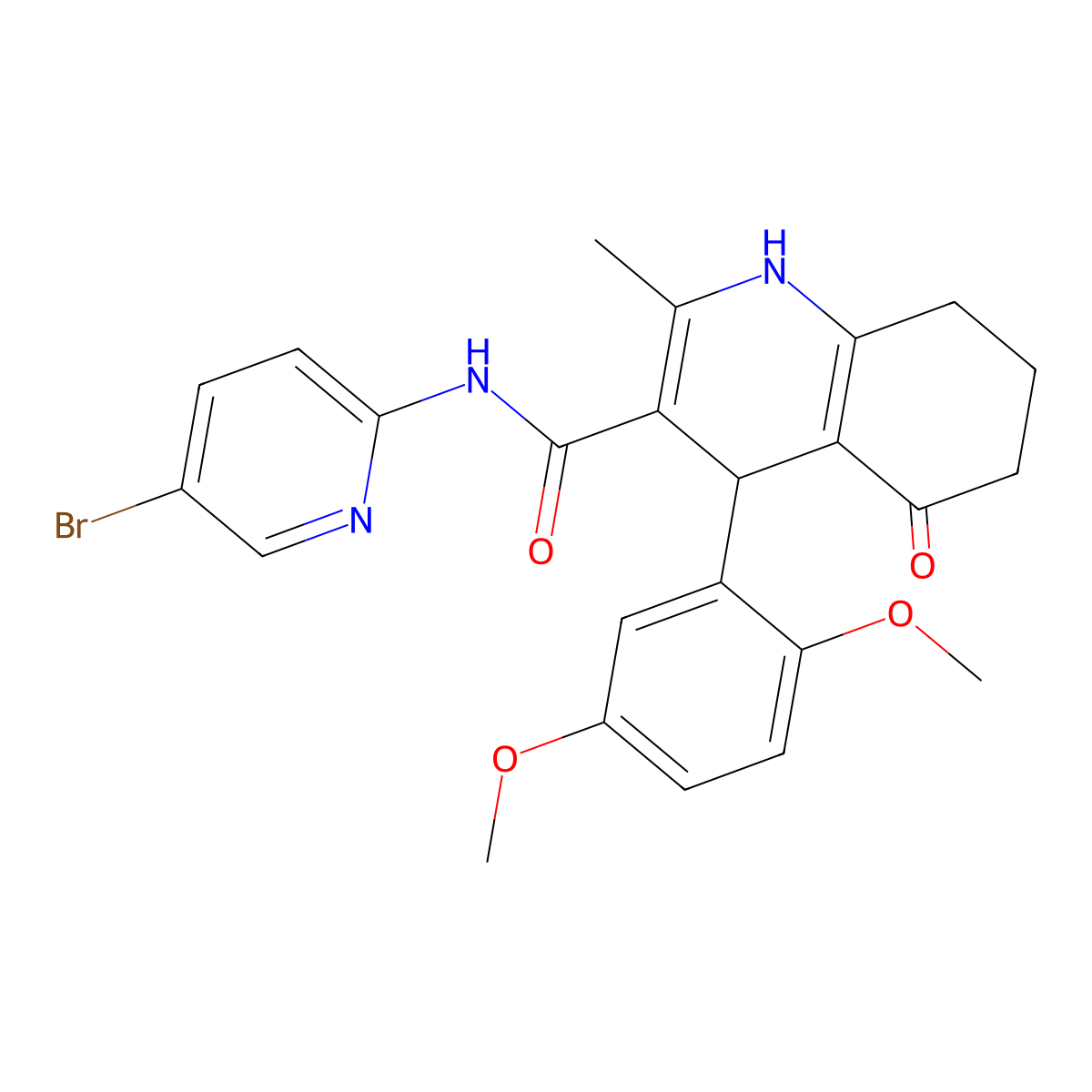 N-(5-bromopyridin-2-yl)-4-(2,5-dimethoxyphenyl)-2-methyl-5-oxo-4,6,7,8-tetrahydro-1H-quinoline-3-carboxamide molecular structure, CAS 361193-77-3