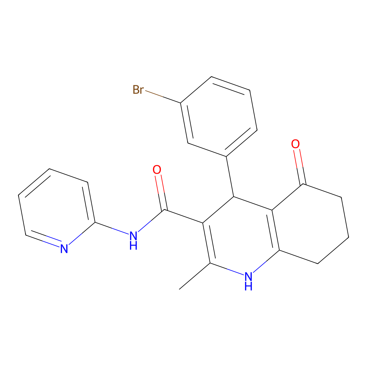 4-(3-BR-PH)2-ME-5-Oxo-N(2-pyridinyl)1,4,5,6,7,8-hexahydro-3-quinolinecarboxamide molecular structure, CAS 361194-18-5