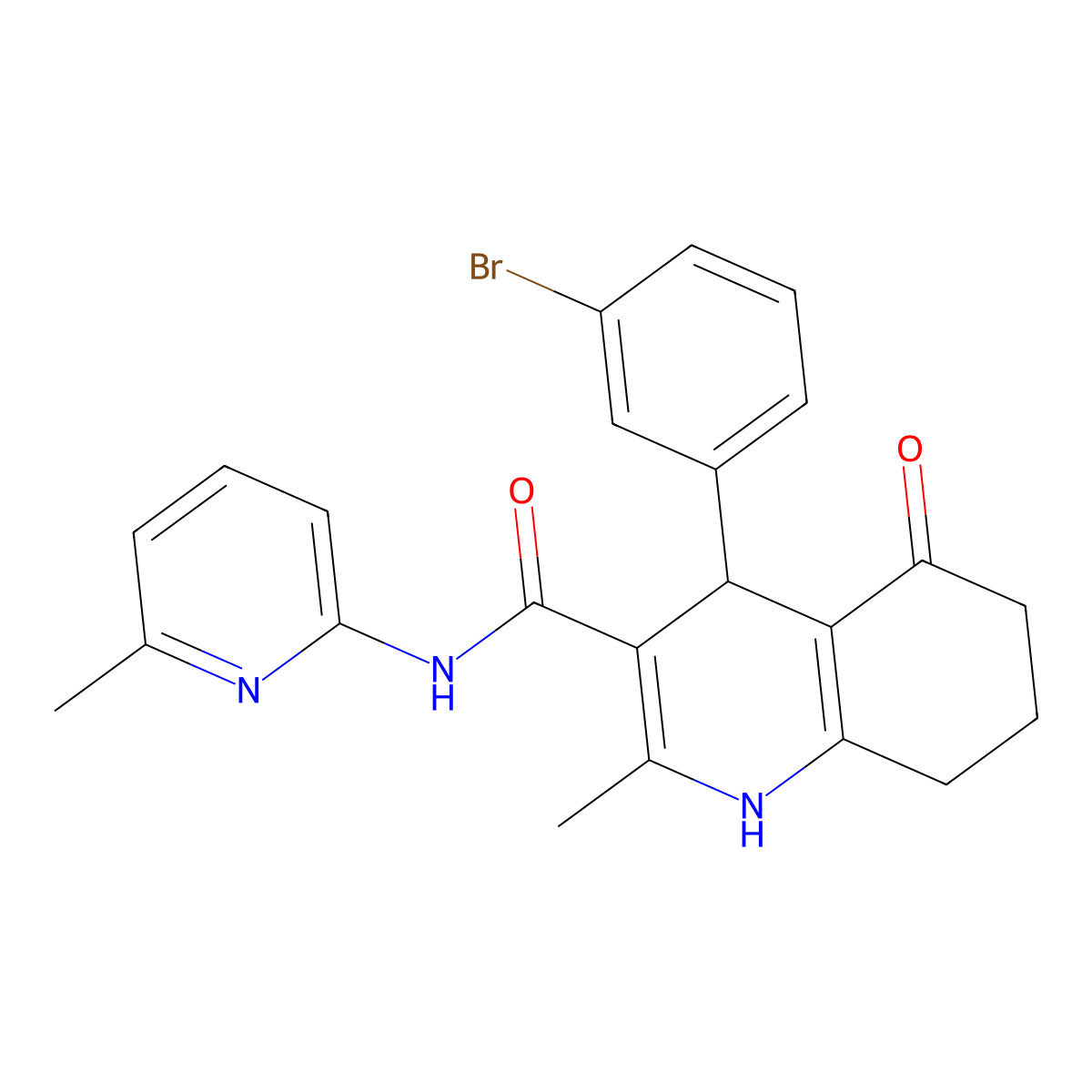 4-(3-Bromophenyl)-2-methyl-N-(6-methyl-2-pyridinyl)-5-oxo-1,4,5,6,7,8-hexahydro-3-quinolinecarboxamide molecular structure, CAS 361194-20-9