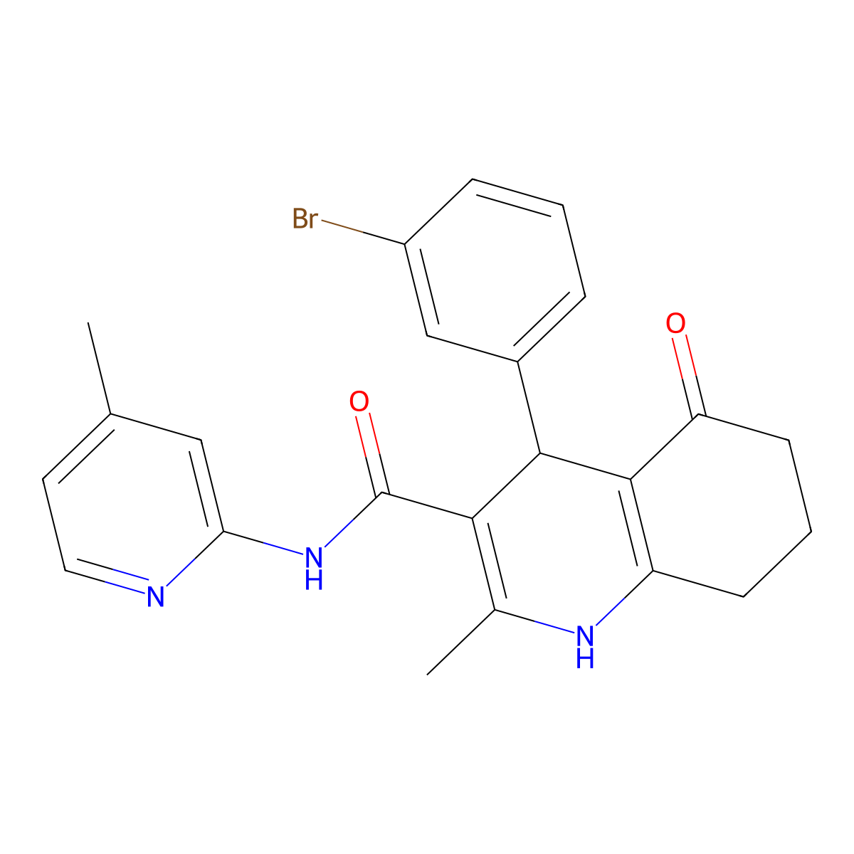 4-(3-Bromophenyl)-2-methyl-N-(4-methyl-2-pyridinyl)-5-oxo-1,4,5,6,7,8-hexahydro-3-quinolinecarboxamide molecular structure, CAS 361194-22-1