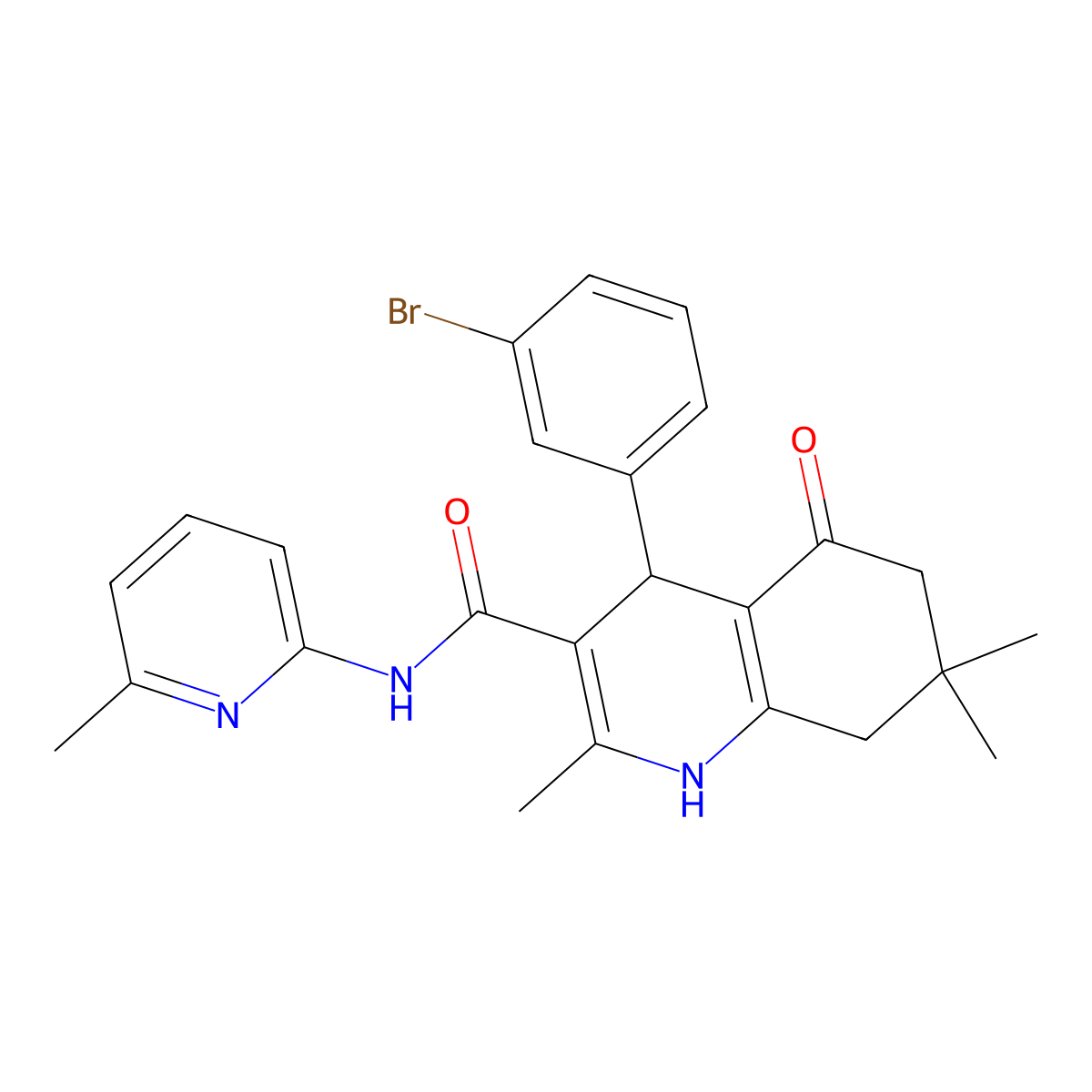 4-(3-Bromophenyl)-2,7,7-trimethyl-N-(6-methyl-2-pyridinyl)-5-oxo-1,4,5,6,7,8-hexahydro-3-quinolinecarboxamide molecular structure, CAS 361194-25-4