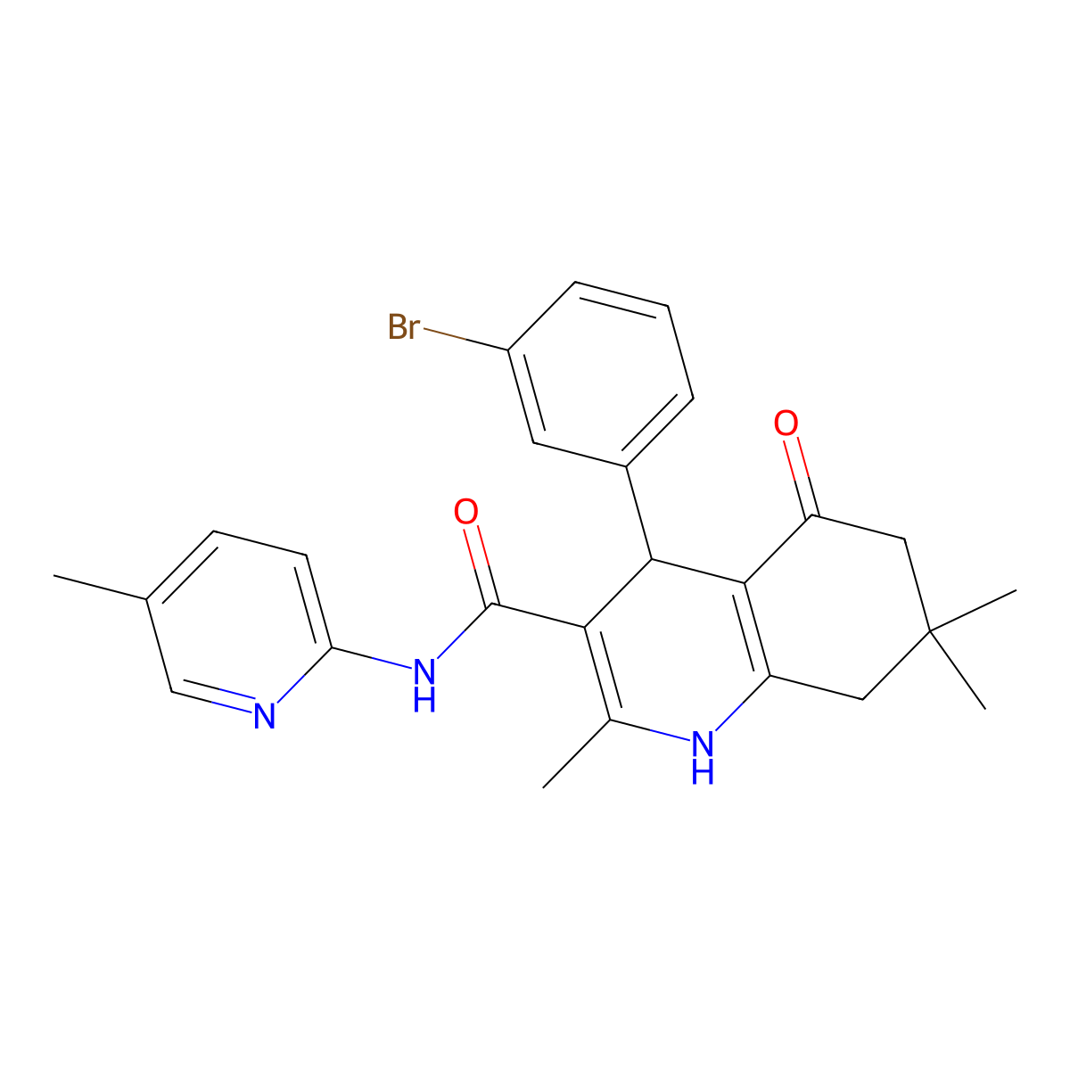 4-(3-bromophenyl)-2,7,7-trimethyl-N-(5-methylpyridin-2-yl)-5-oxo-1,4,6,8-tetrahydroquinoline-3-carboxamide molecular structure, CAS 361194-27-6
