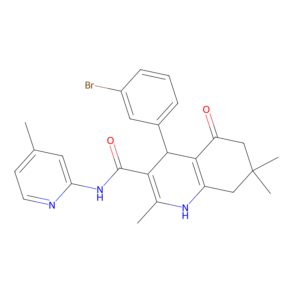 4-(3-Bromophenyl)-2,7,7-trimethyl-N-(4-methyl-2-pyridinyl)-5-oxo-1,4,5,6,7,8-hexahydro-3-quinolinecarboxamide molecular structure, CAS 361194-28-7