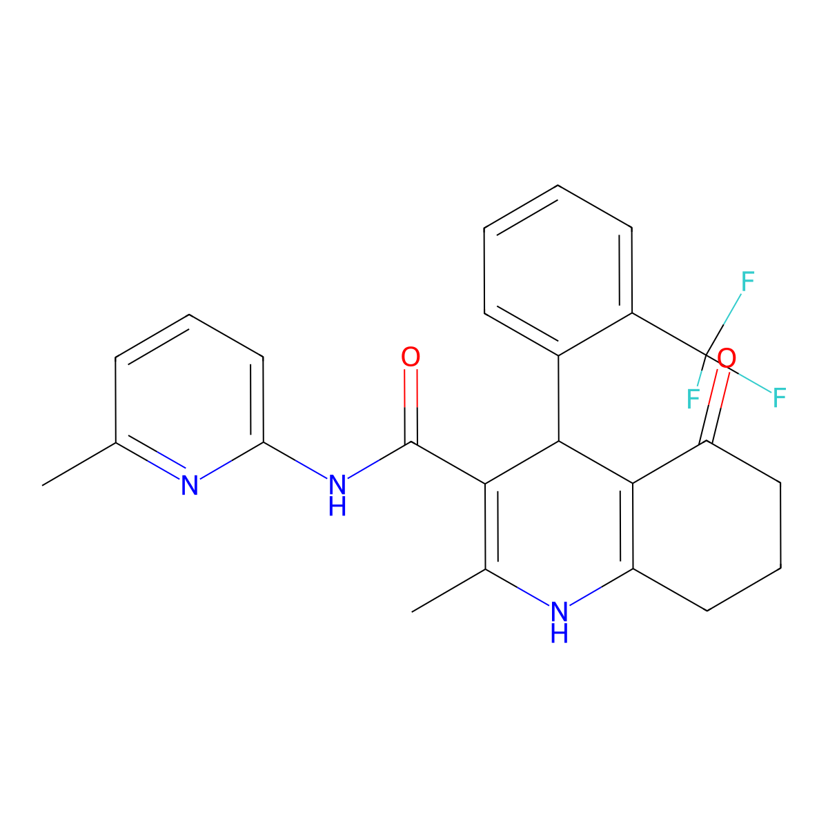 2-methyl-N-(6-methylpyridin-2-yl)-5-oxo-4-[2-(trifluoromethyl)phenyl]-4,6,7,8-tetrahydro-1H-quinoline-3-carboxamide molecular structure, CAS 361194-32-3