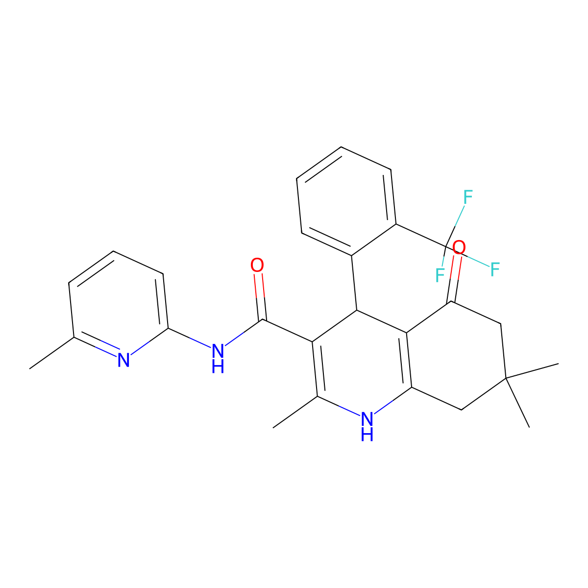 2,7,7-Trimethyl-N-(6-methyl-2-pyridinyl)-5-oxo-4-(2-(trifluoromethyl)phenyl)-1,4,5,6,7,8-hexahydro-3-quinolinecarboxamide molecular structure, CAS 361194-39-0