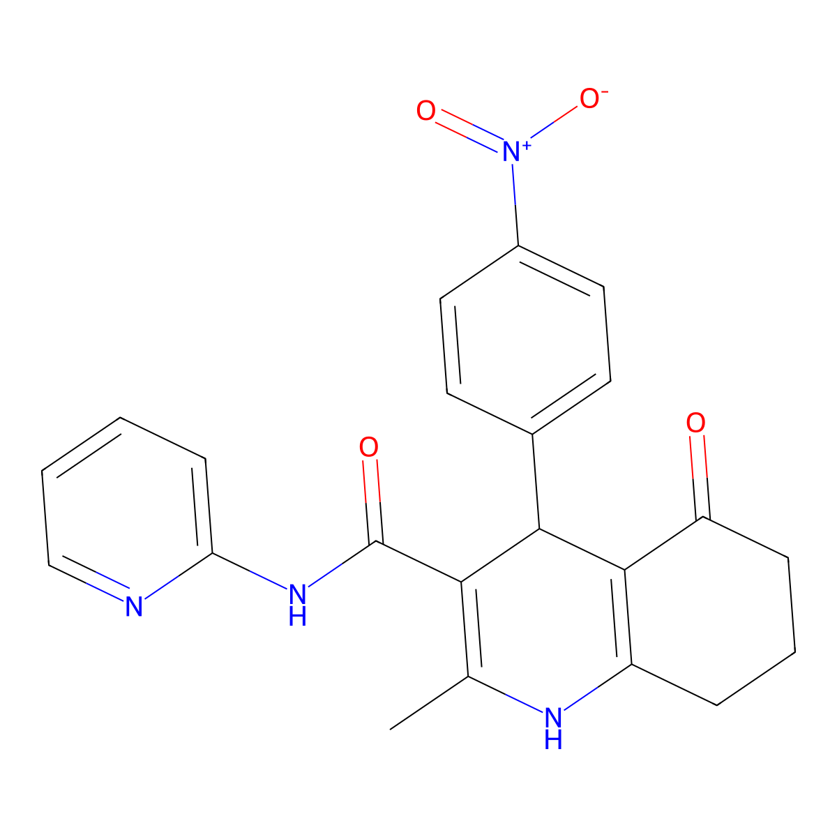 2-Methyl-4-(4-nitrophenyl)-5-oxo-N-(2-pyridinyl)-1,4,5,6,7,8-hexahydro-3-quinolinecarboxamide molecular structure, CAS 361194-42-5