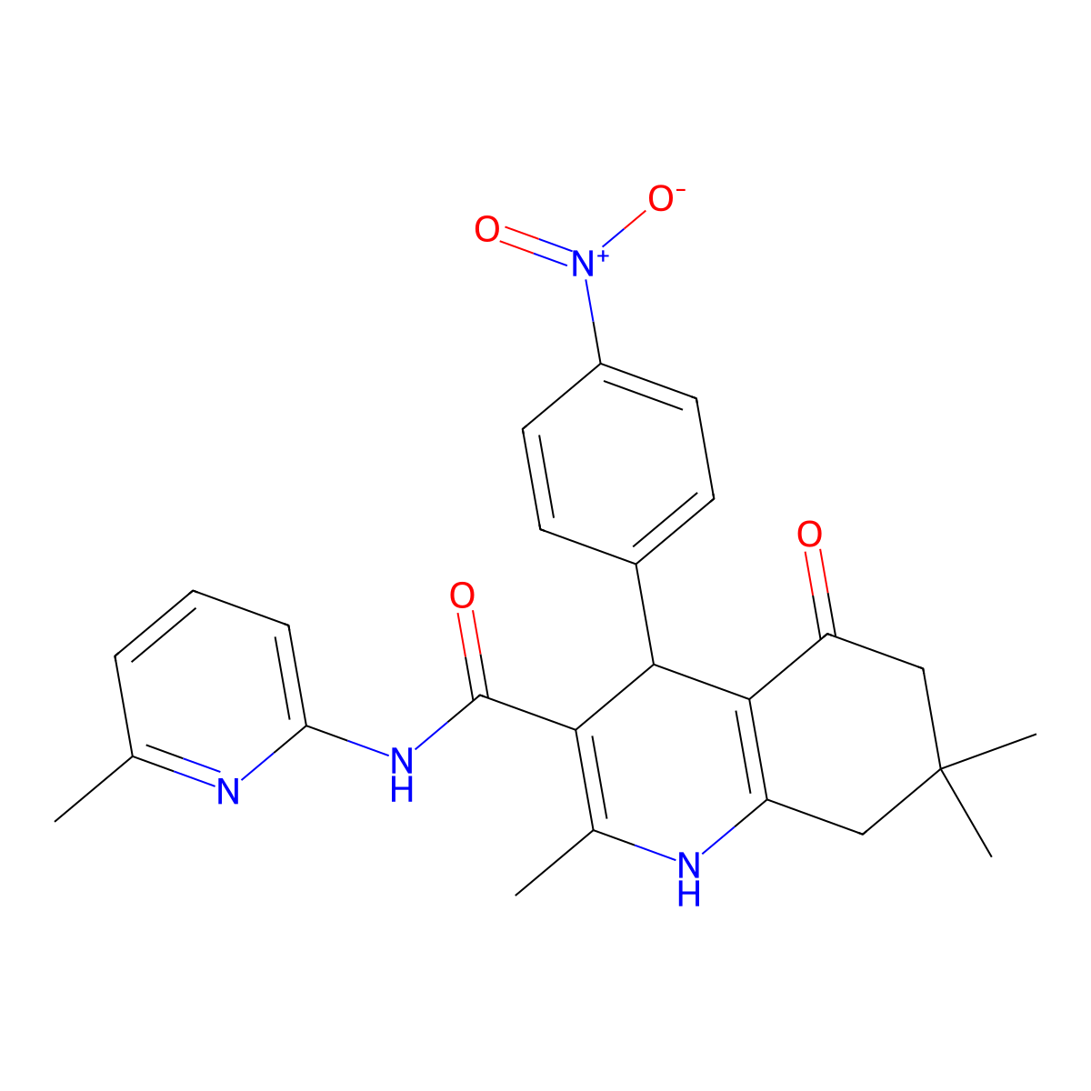 2,7,7-Trimethyl-N-(6-methyl-2-pyridinyl)-4-(4-nitrophenyl)-5-oxo-1,4,5,6,7,8-hexahydro-3-quinolinecarboxamide molecular structure, CAS 361194-50-5