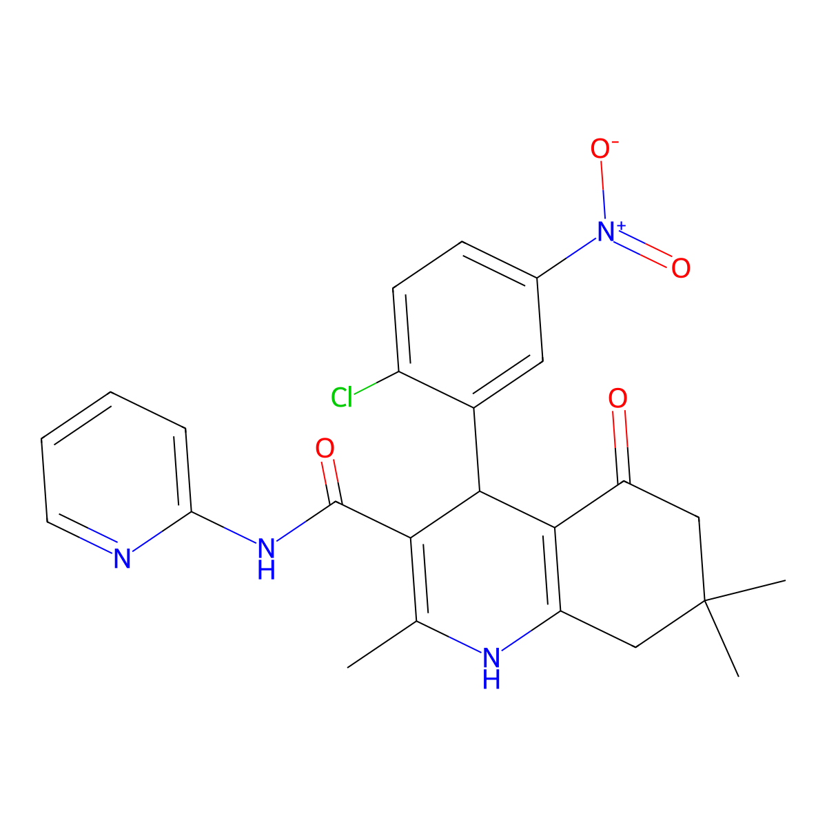 4-(2-Chloro-5-nitrophenyl)-2,7,7-trimethyl-5-oxo-N-(2-pyridinyl)-1,4,5,6,7,8-hexahydro-3-quinolinecarboxamide molecular structure, CAS 361194-66-3