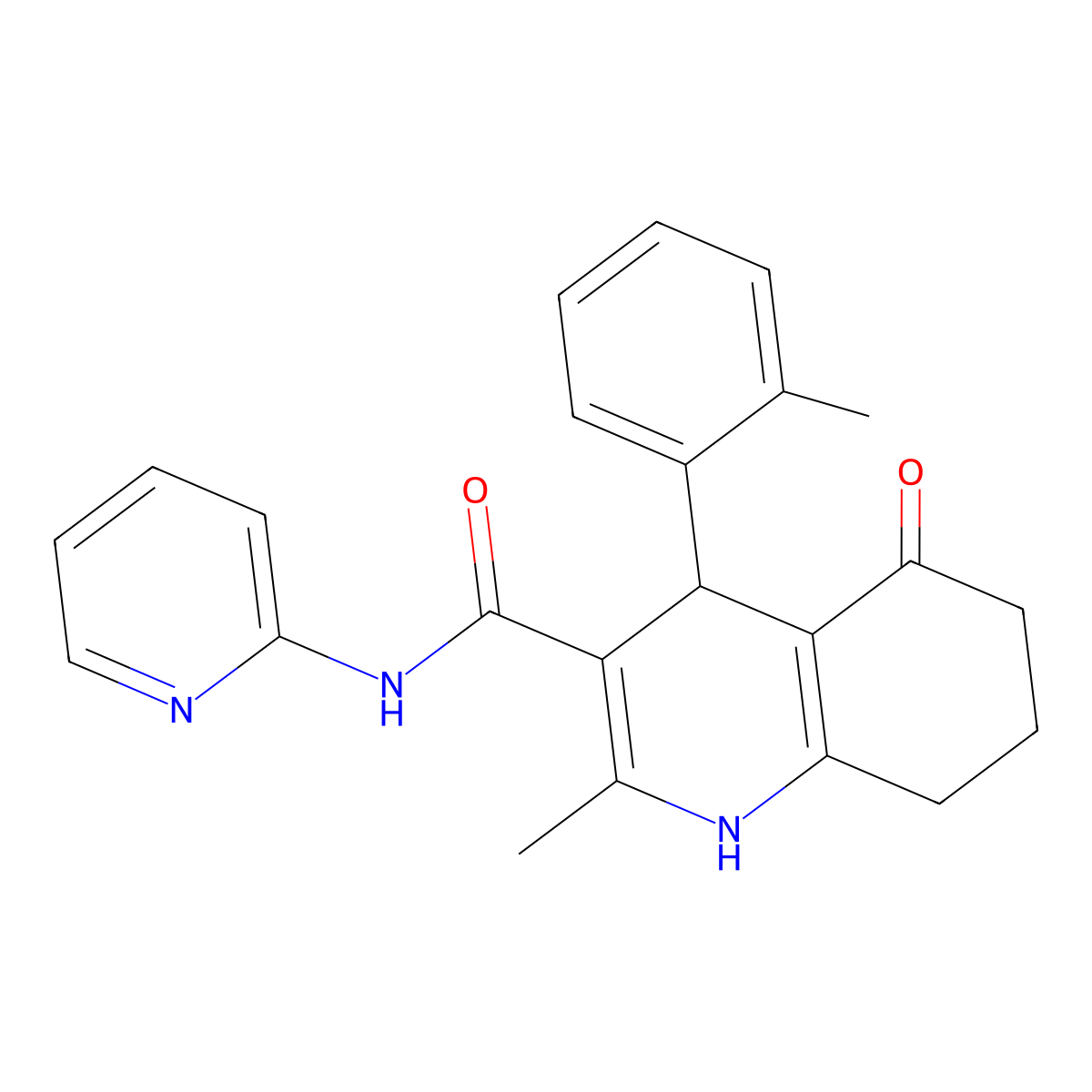2-Methyl-4-(2-methylphenyl)-5-oxo-N-(2-pyridinyl)-1,4,5,6,7,8-hexahydro-3-quinolinecarboxamide molecular structure, CAS 361194-69-6