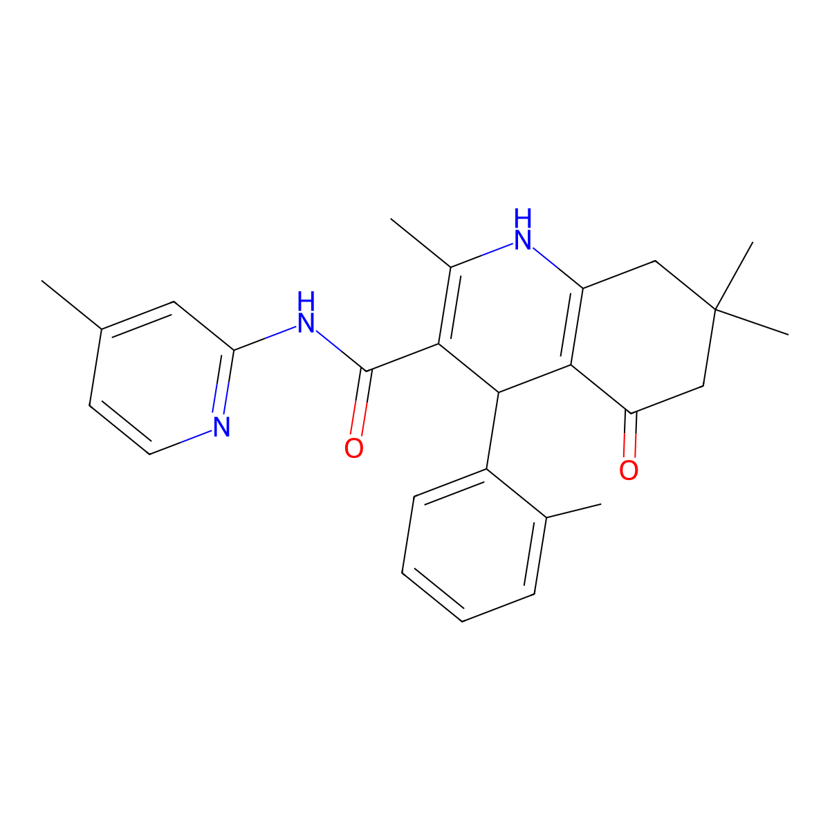 2,7,7-trimethyl-4-(2-methylphenyl)-N-(4-methylpyridin-2-yl)-5-oxo-1,4,5,6,7,8-hexahydroquinoline-3-carboxamide molecular structure, CAS 361194-75-4