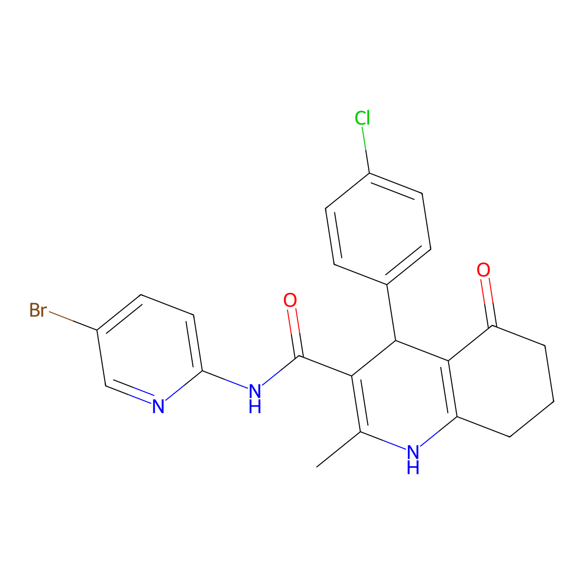 N-(5-bromopyridin-2-yl)-4-(4-chlorophenyl)-2-methyl-5-oxo-4,6,7,8-tetrahydro-1H-quinoline-3-carboxamide molecular structure, CAS 361194-86-7