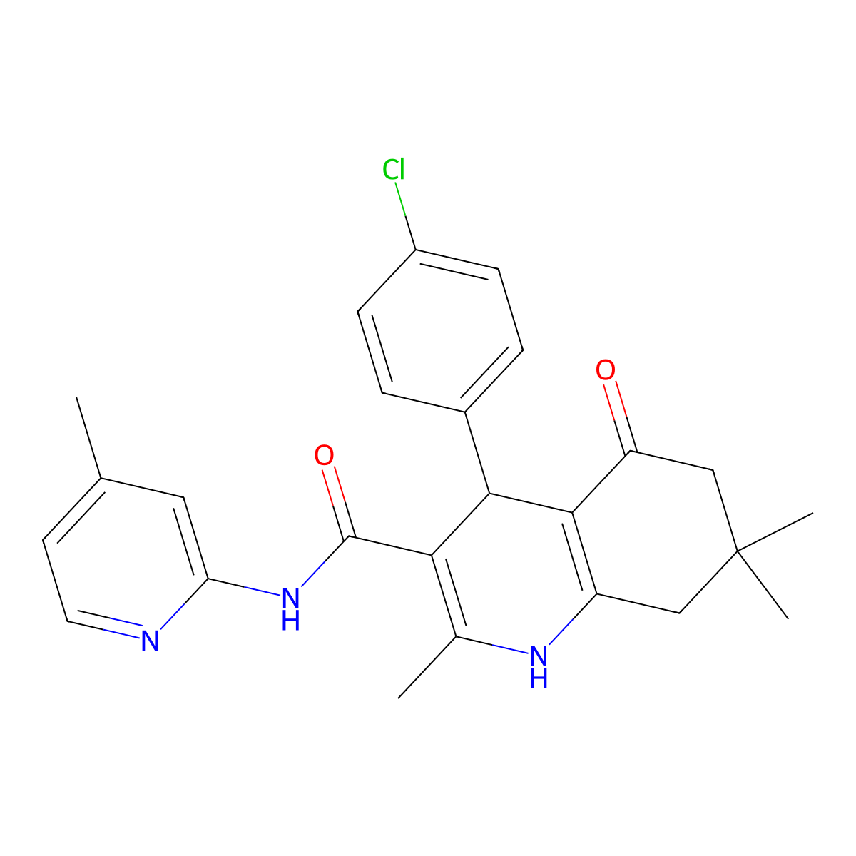 4-(4-Chlorophenyl)-2,7,7-trimethyl-N-(4-methyl-2-pyridinyl)-5-oxo-1,4,5,6,7,8-hexahydro-3-quinolinecarboxamide molecular structure, CAS 361194-93-6