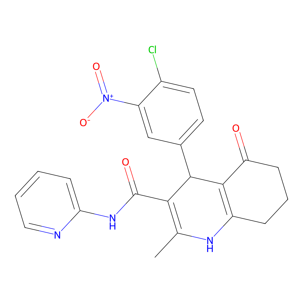 4-(4-Chloro-3-nitrophenyl)-2-methyl-5-oxo-N-(2-pyridinyl)-1,4,5,6,7,8-hexahydro-3-quinolinecarboxamide molecular structure, CAS 361194-94-7