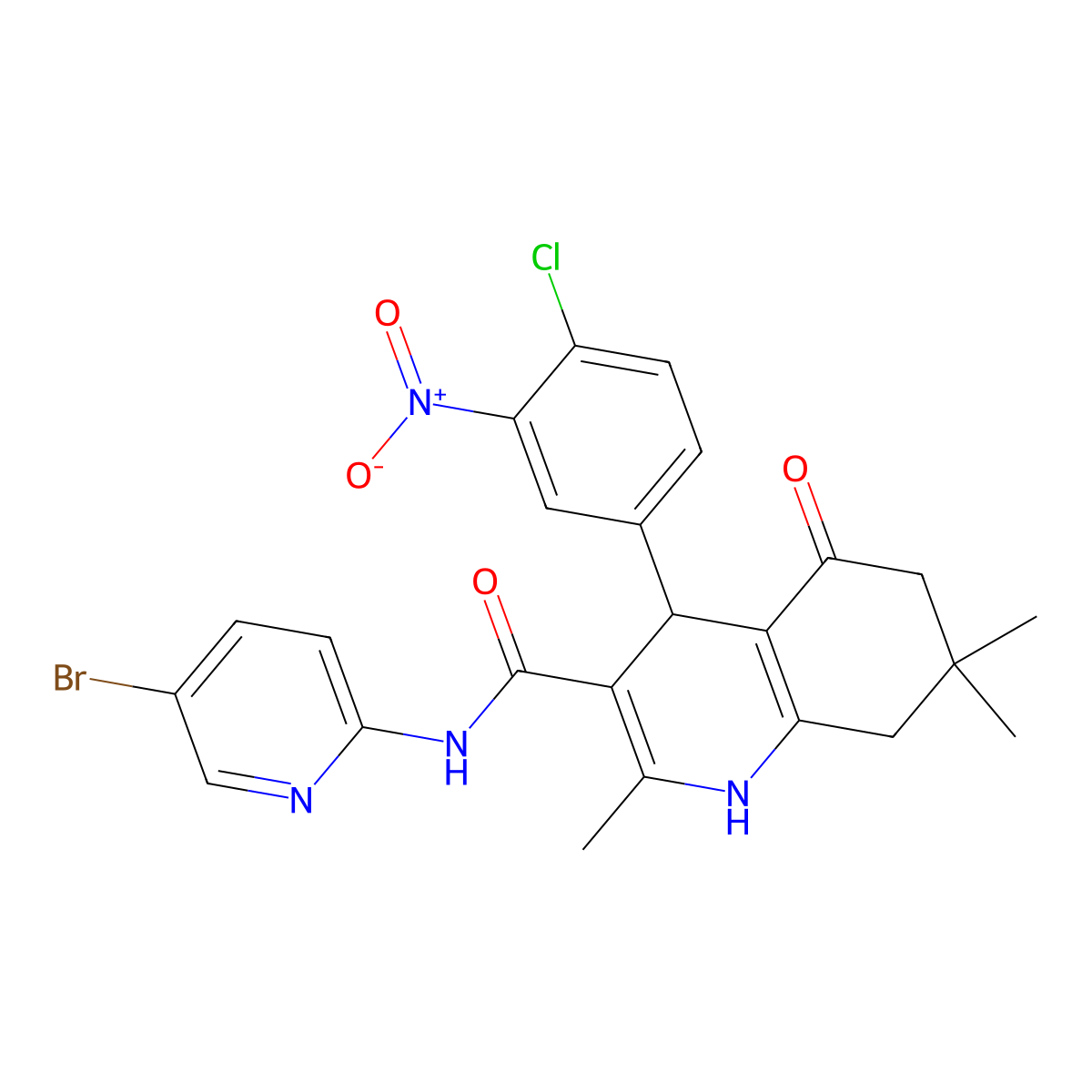 N-(5-bromo-2-pyridinyl)-4-{4-chloro-3-nitrophenyl}-2,7,7-trimethyl-5-oxo-1,4,5,6,7,8-hexahydro-3-quinolinecarboxamide molecular structure, CAS 361195-00-8