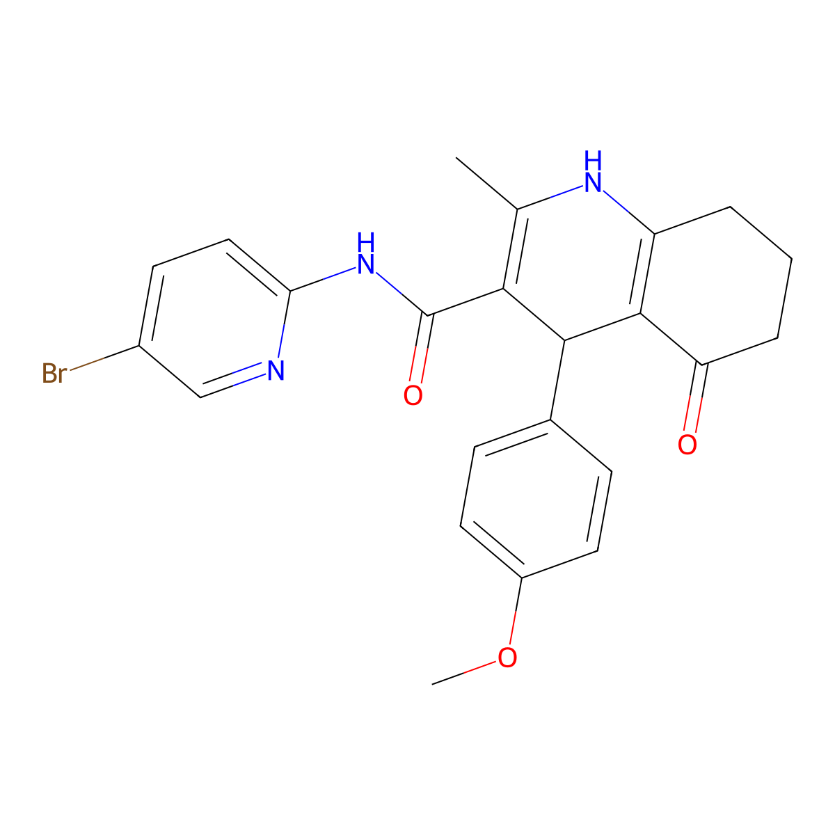 N-(5-bromopyridin-2-yl)-4-(4-methoxyphenyl)-2-methyl-5-oxo-4,6,7,8-tetrahydro-1H-quinoline-3-carboxamide molecular structure, CAS 361195-14-4