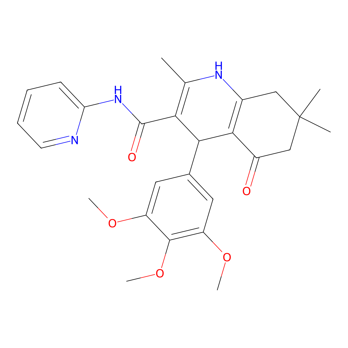 2,7,7-trimethyl-5-oxo-N-pyridin-2-yl-4-(3,4,5-trimethoxyphenyl)-1,4,6,8-tetrahydroquinoline-3-carboxamide molecular structure, CAS 361195-53-1