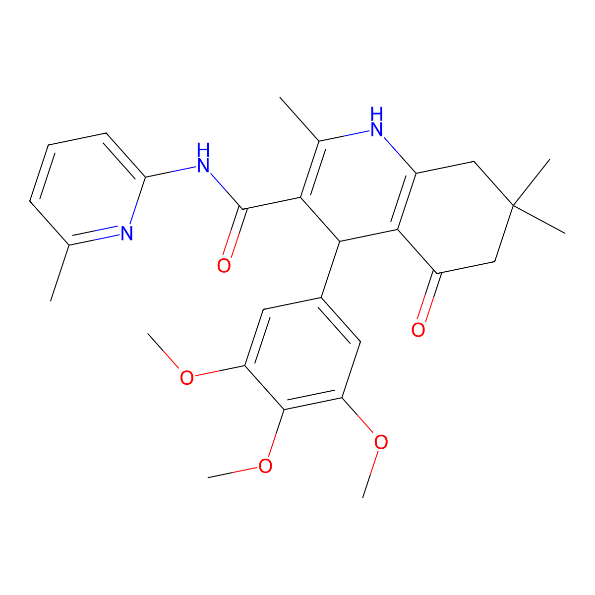 2,7,7-trimethyl-N-(6-methylpyridin-2-yl)-5-oxo-4-(3,4,5-trimethoxyphenyl)-1,4,6,8-tetrahydroquinoline-3-carboxamide molecular structure, CAS 361195-55-3
