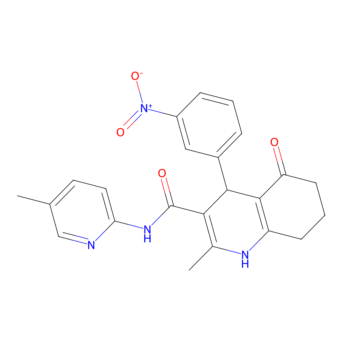 2-Methyl-N-(5-methyl-2-pyridinyl)-4-(3-nitrophenyl)-5-oxo-1,4,5,6,7,8-hexahydro-3-quinolinecarboxamide molecular structure, CAS 361195-74-6