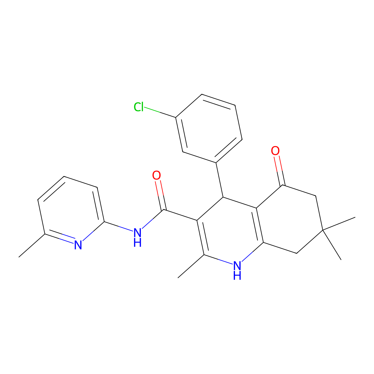 4-(3-Chlorophenyl)-2,7,7-trimethyl-N-(6-methyl-2-pyridinyl)-5-oxo-1,4,5,6,7,8-hexahydro-3-quinolinecarboxamide molecular structure, CAS 361196-01-2