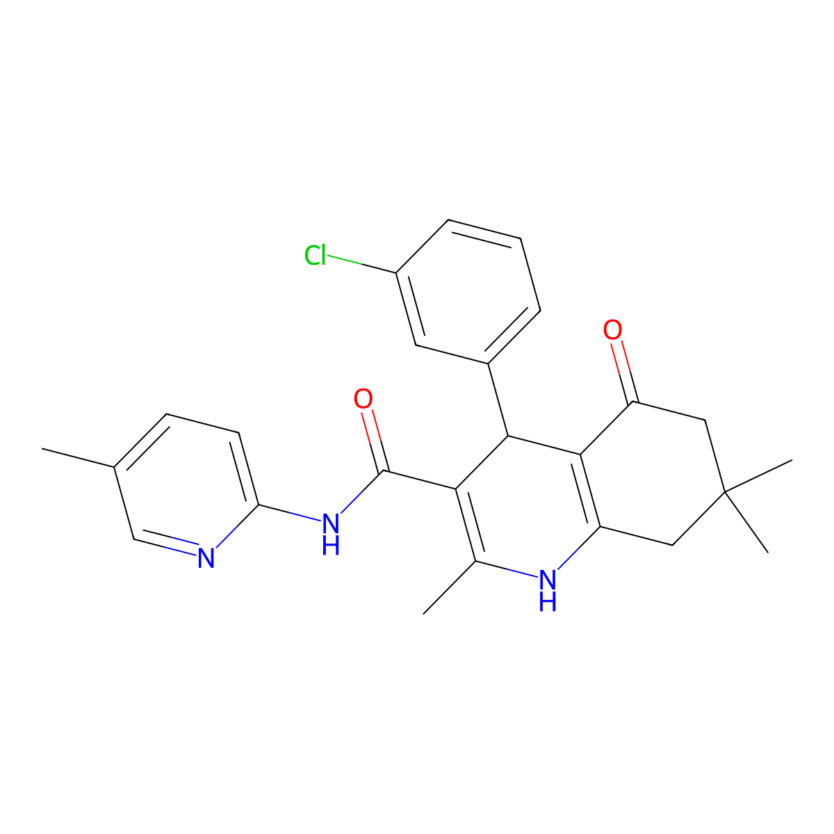4-(3-chlorophenyl)-2,7,7-trimethyl-N-(5-methylpyridin-2-yl)-5-oxo-1,4,6,8-tetrahydroquinoline-3-carboxamide molecular structure, CAS 361196-02-3