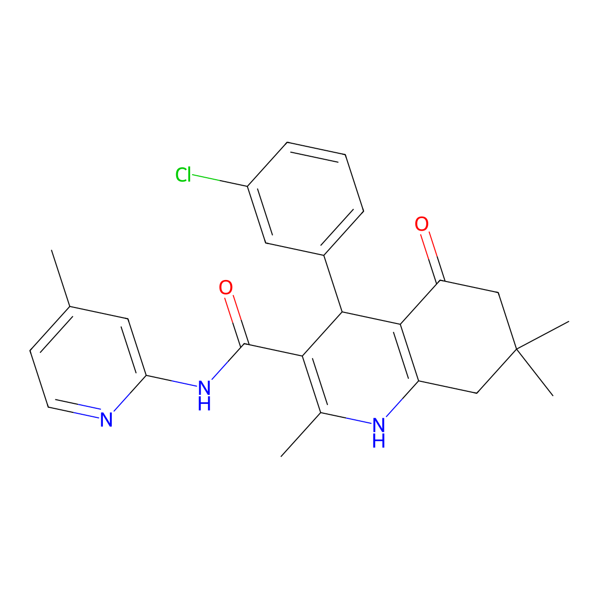 4-(3-Chlorophenyl)-2,7,7-trimethyl-N-(4-methyl-2-pyridinyl)-5-oxo-1,4,5,6,7,8-hexahydro-3-quinolinecarboxamide molecular structure, CAS 361196-03-4