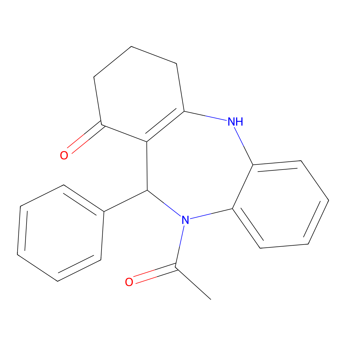 5-acetyl-6-phenyl-8,9,10,11-tetrahydro-6H-benzo[b][1,4]benzodiazepin-7-one molecular structure, CAS 361197-77-5