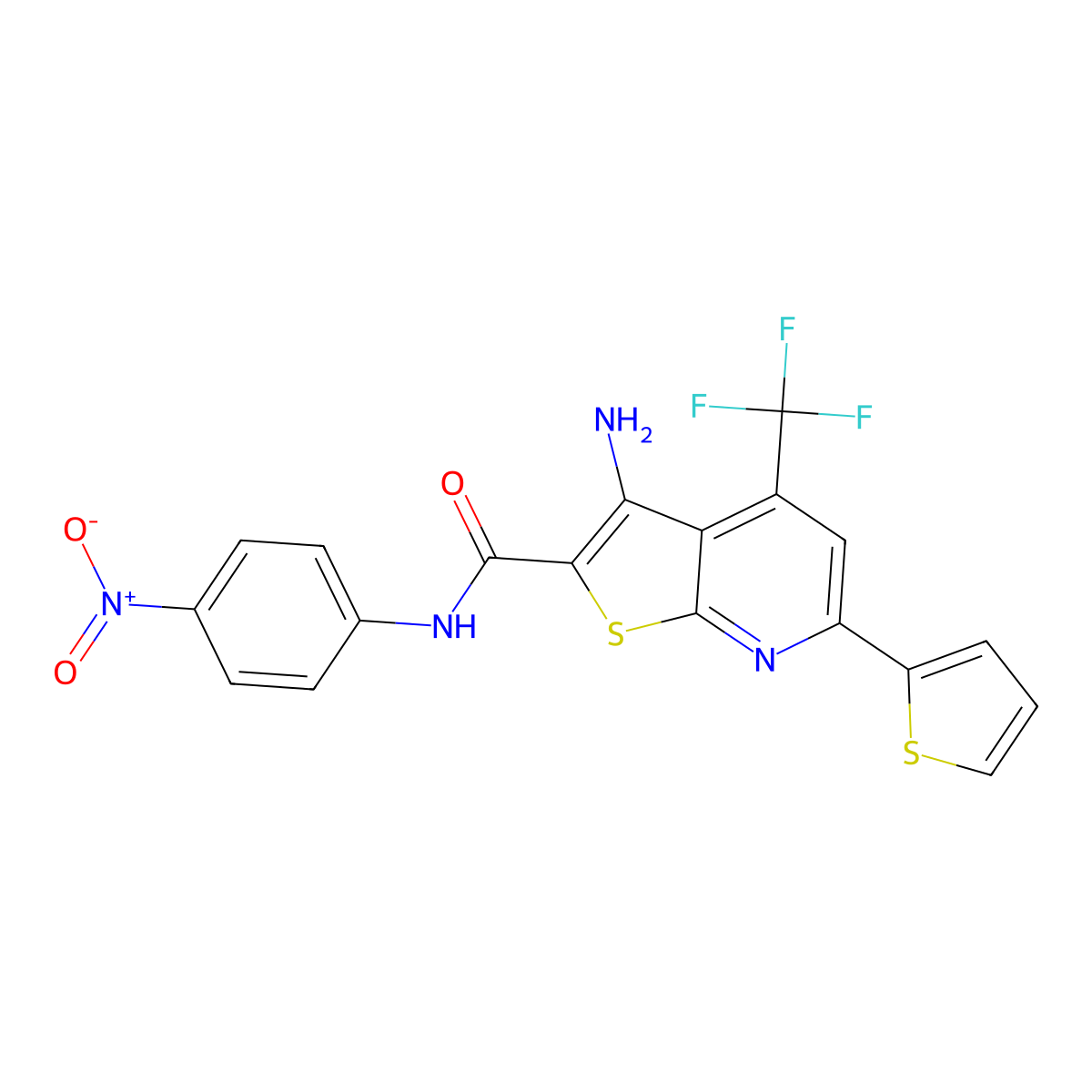 3-Amino-N-(4-nitrophenyl)-6-(2-thienyl)-4-(trifluoromethyl)thieno[2,3-B]pyridine-2-carboxamide molecular structure, CAS 361198-40-5