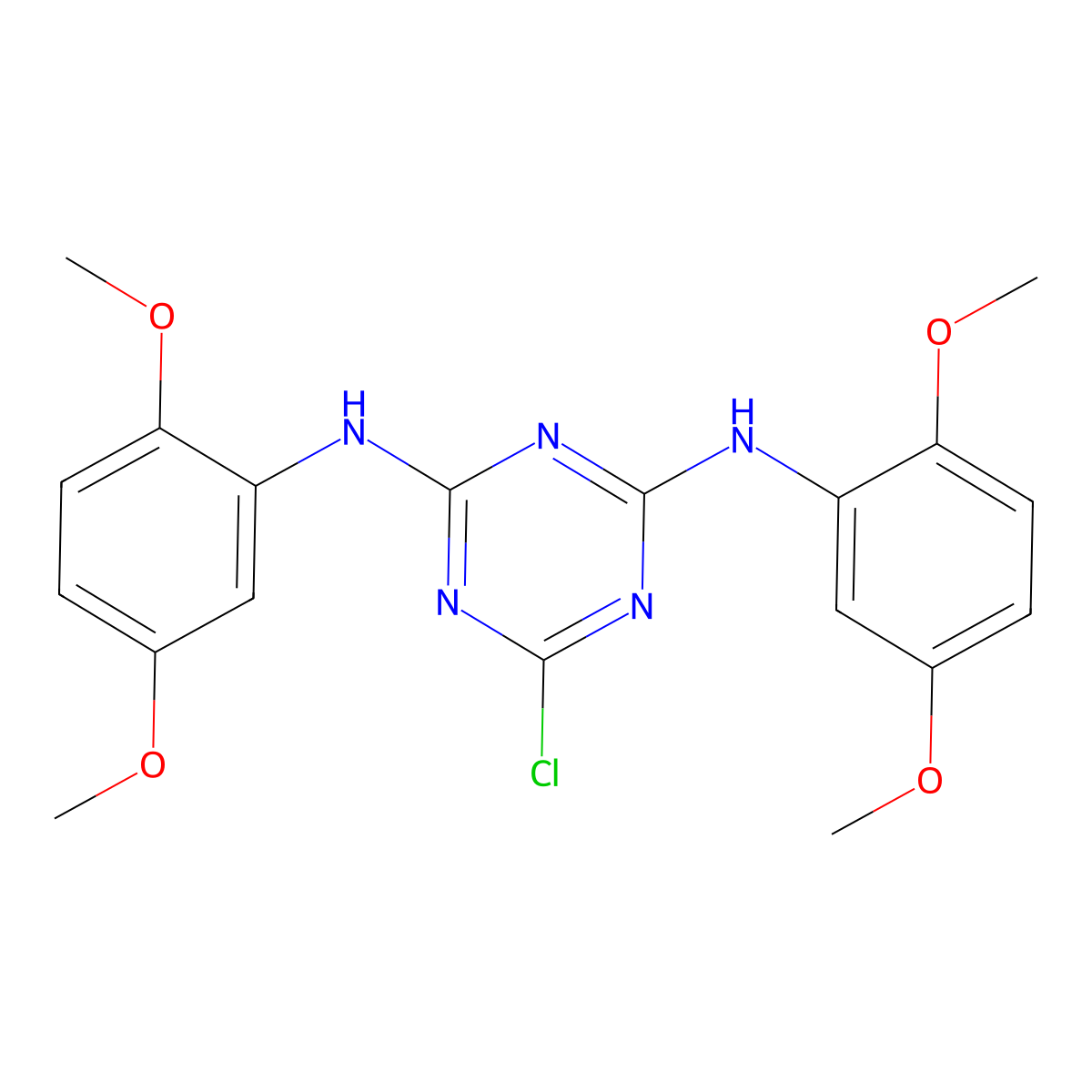 6-chloro-N,N'-bis(2,5-dimethoxyphenyl)-1,3,5-triazine-2,4-diamine molecular structure, CAS 361198-47-2
