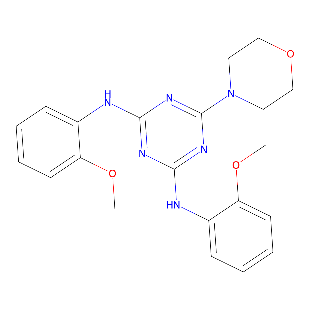 N,N'-bis(2-methoxyphenyl)-6-(morpholin-4-yl)-1,3,5-triazine-2,4-diamine molecular structure, CAS 361198-59-6