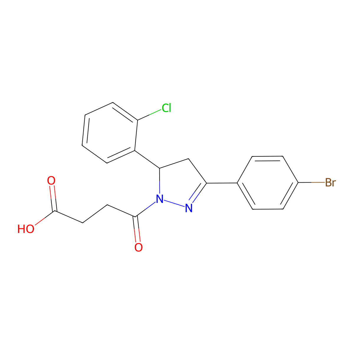 4-(3-(4-bromophenyl)-5-(2-chlorophenyl)-4,5-dihydro-1H-pyrazol-1-yl)-4-oxobutanoic acid molecular structure, CAS 361198-61-0