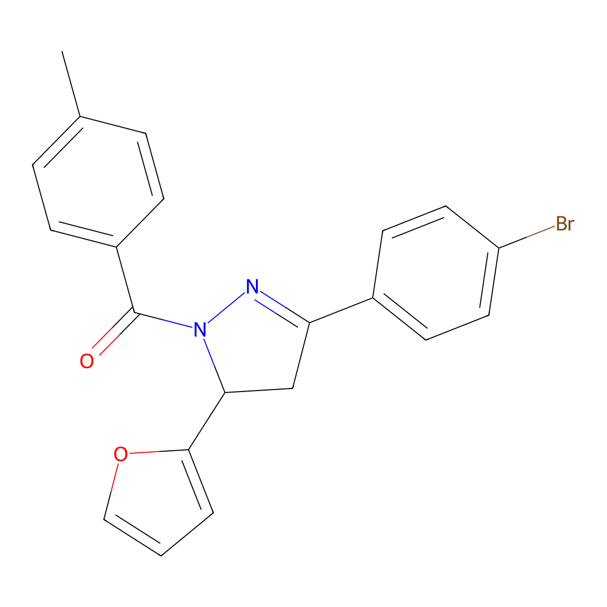 (3-(4-bromophenyl)-5-(furan-2-yl)-4,5-dihydro-1H-pyrazol-1-yl)(p-tolyl)methanone molecular structure, CAS 361198-66-5