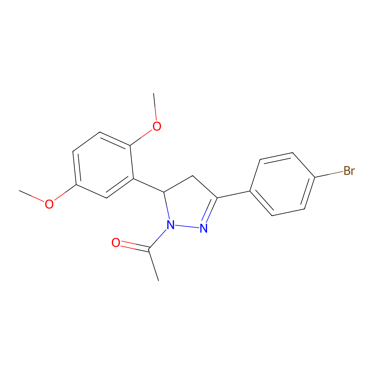 1-(3-(4-bromophenyl)-5-(2,5-dimethoxyphenyl)-4,5-dihydro-1H-pyrazol-1-yl)ethanone molecular structure, CAS 361198-69-8
