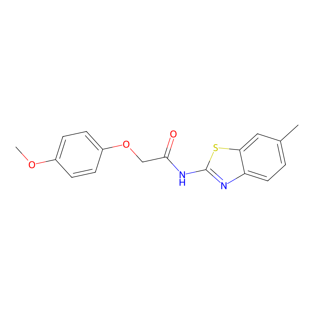 2-(4-methoxyphenoxy)-N-(6-methyl-1,3-benzothiazol-2-yl)acetamide molecular structure, CAS 361198-98-3