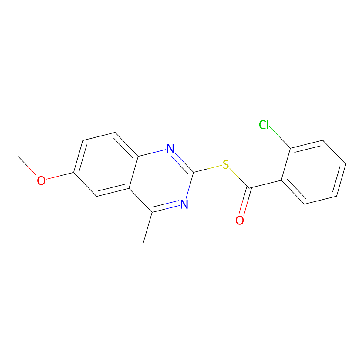 S-(6-methoxy-4-methylquinazolin-2-yl) 2-chlorobenzenecarbothioate molecular structure, CAS 361199-04-4