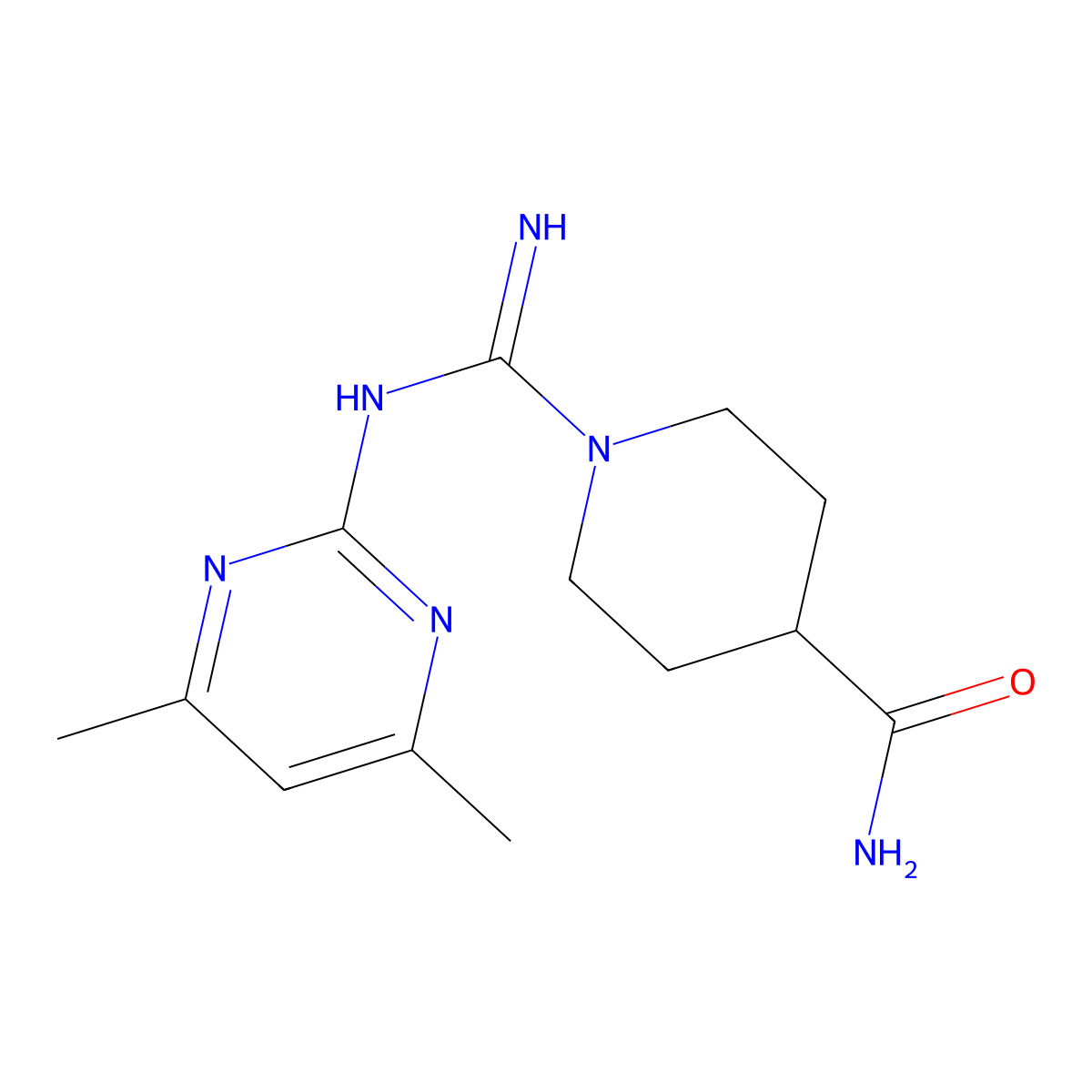 1-(N-(4,6-Dimethylpyrimidin-2-yl)carbamimidoyl)piperidine-4-carboxamide molecular structure, CAS 361199-12-4