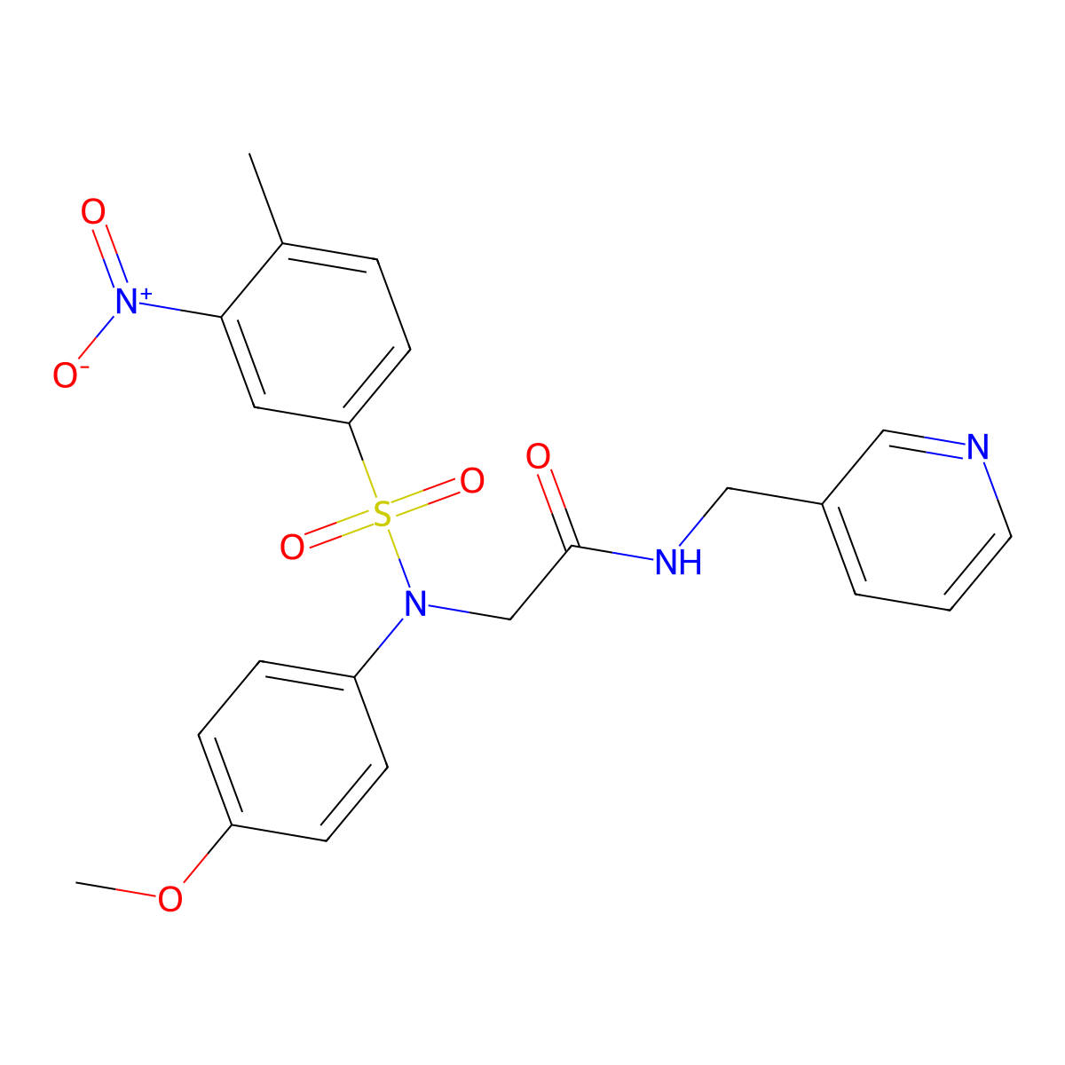 2-(4-methoxy-N-(4-methyl-3-nitrophenyl)sulfonylanilino)-N-(pyridin-3-ylmethyl)acetamide molecular structure, CAS 361199-61-3