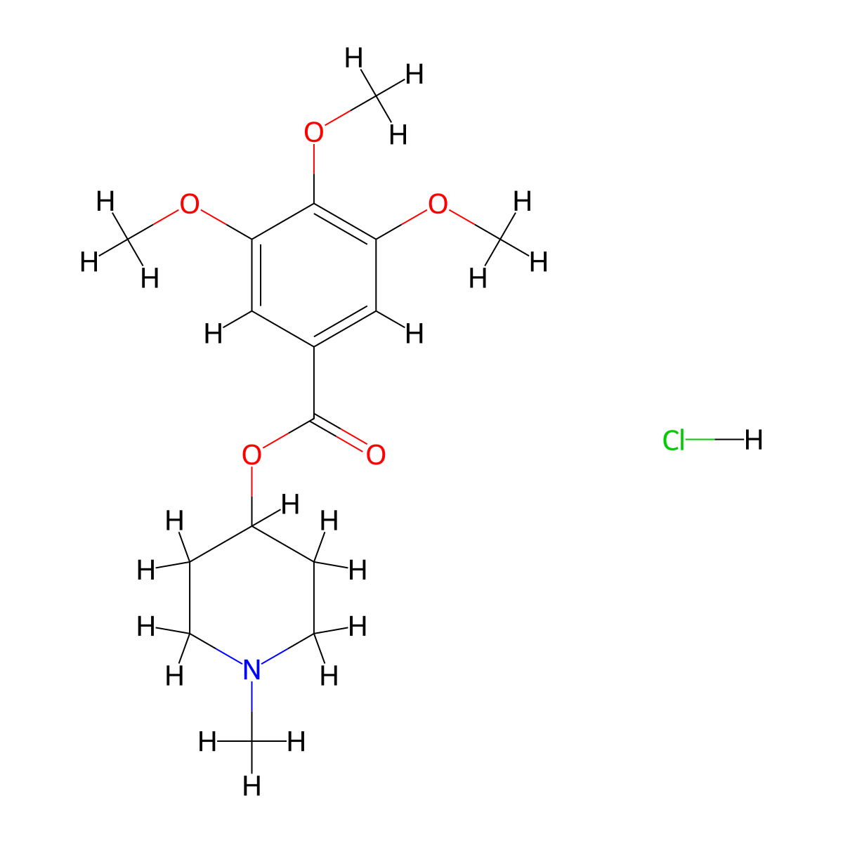 4-Piperidinol, 1-methyl-, 3,4,5-trimethoxybenzoate, hydrochloride molecular structure, CAS 3612-12-2