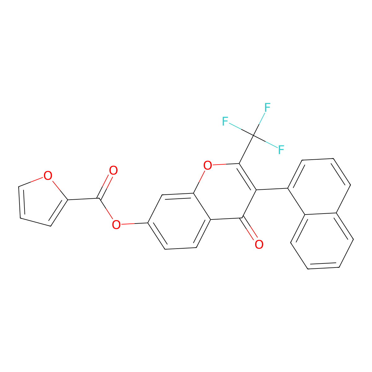 3-(naphthalen-1-yl)-4-oxo-2-(trifluoromethyl)-4H-chromen-7-yl furan-2-carboxylate molecular structure, CAS 361200-00-2