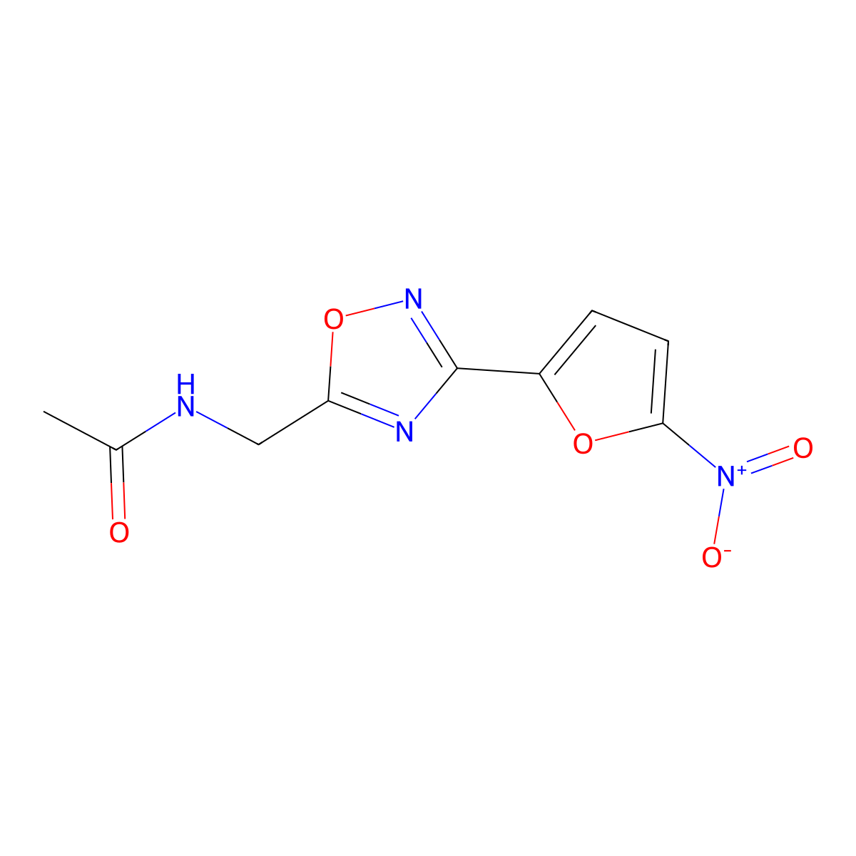 N-(3-(5-Nitro-2-furanyl)-1,2,4-oxadiazol-5-yl)methylacetamide molecular structure, CAS 36133-88-7